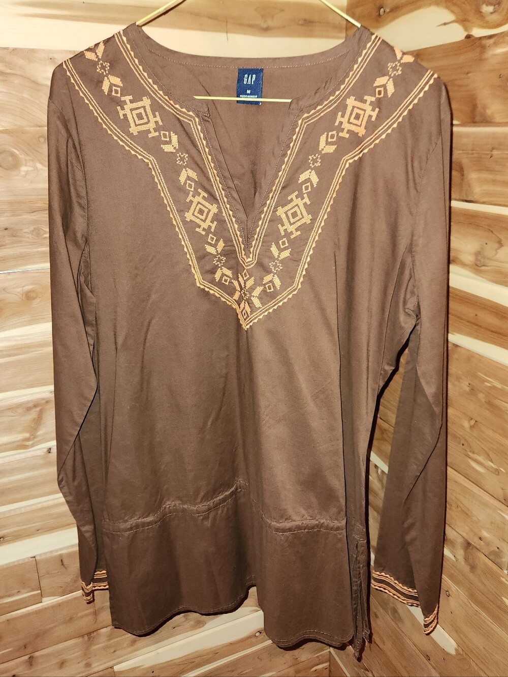 GAP Brown Tunic with Tan Embroidered Yoke